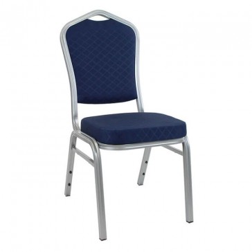 Diamond Aluminium Stacking Chair Blue Fabric Silver Frame