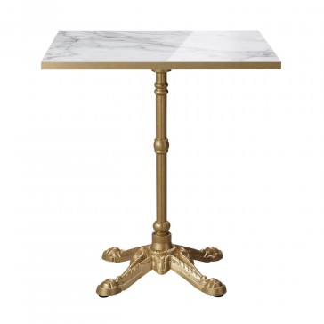               Bistro Gold White Marble Gold Edging Table Square