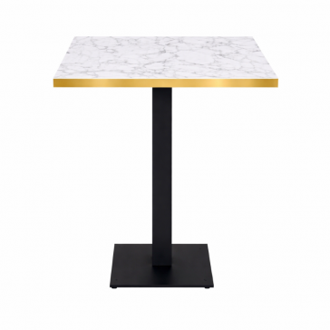          Cast Iron Slimline Poseur Table White Marble Gold Edge Square