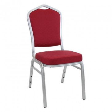 Diamond Aluminium Stacking Chair Burgundy Fabric Silver Frame