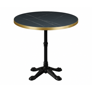                    Bistro Black Marble Gold Edging Table Round 