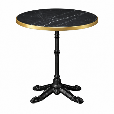                    Bistro Dining Table Lamanite Black Marble Gold Edging Round 