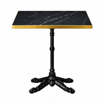                     Bistro Dining Table Lamanite Black Marble Gold Edging Square 
