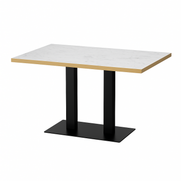         Cast Iron SlimlineTwin Dining Table White Marble / Gold Edging Top