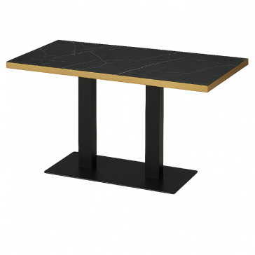         Cast Iron SlimlineTwin Dining Table Black Marble / Gold Edging Top