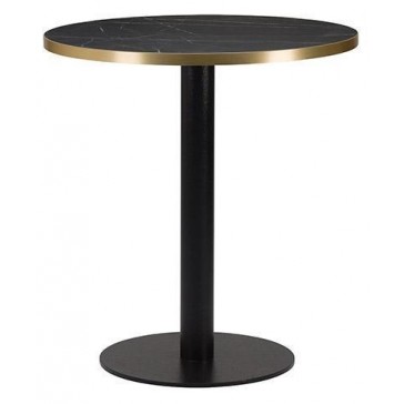     Black Slimline High Round Table Black Marble/ Gold ABS Top