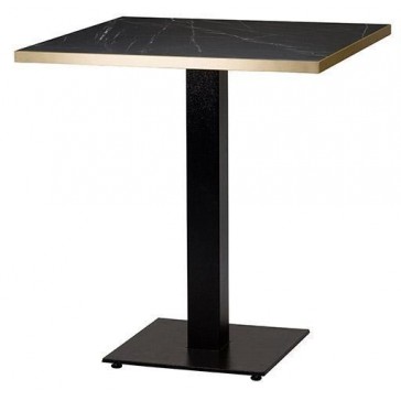                      Cast Iron Slimline Dining Table Black Marble Gold Edging Square