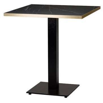     Black Cast Iron High Square Table Black Marble/ Gold ABS Top