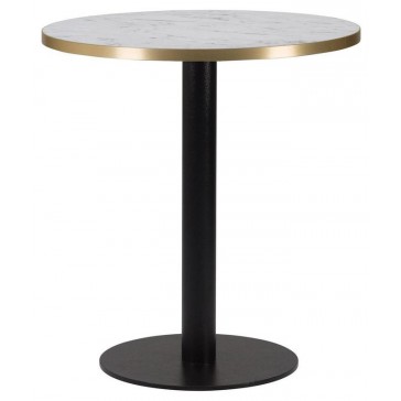    Black Slimline High Round Table  White Carrara Marble/ Gold ABS Top