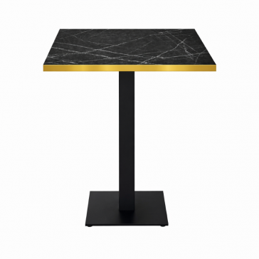          Cast Iron Slimline Poseur Table Black Marble Gold Edge Square