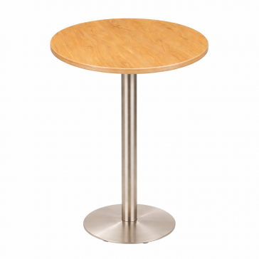     Stainless Steel Poseur Table Oak Round