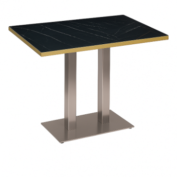  Stainless Steel Twin Poseur Table Black Marble Gold Edging