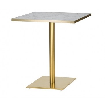                  Brass Dining Table White Marble Gold Edging Top Square