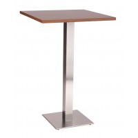   Stainless Steel Square Poseur Table Walnut 