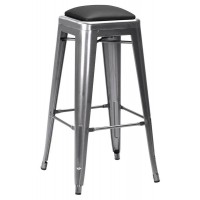    French Bistro  Stool - Silver Gloss - Black Seat Pad