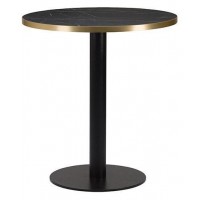      Cast Iron Slimline Dining Table Round Black Marble/ Gold ABS Top