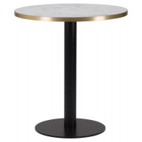    Black Slimline High Round Table  White Carrara Marble/ Gold ABS Top