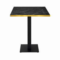          Cast Iron Slimline Poseur Table Black Marble Gold Edge Square