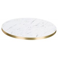     Laminate Top White Marble Gold Edge Round 700mm