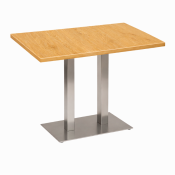 Stainless Steel Twin Dining Table Oak -0