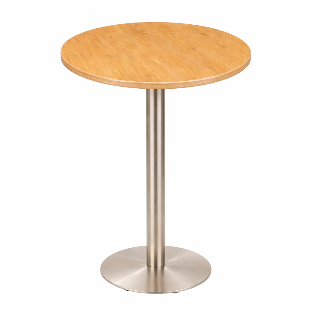 Stainless Steel Poseur Table Oak Round-0