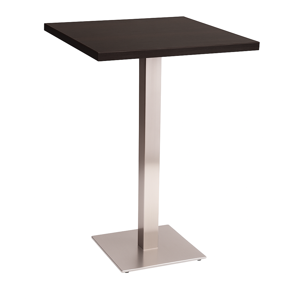 Stainless Steel Poseur Table Dark Oak Square-0