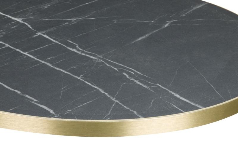Cast Iron Slimline Dining Table Black Marble Gold Edging Round-29303