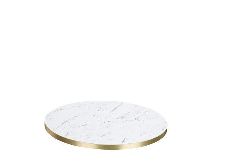 Cast Iron Slimline Dining Table White Marble Gold Edging Round-29299