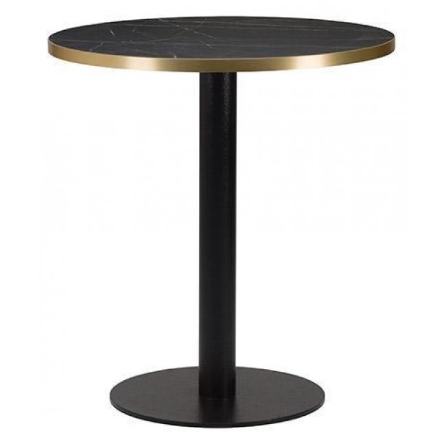 Cast Iron Slimline Dining Table Black Marble Gold Edging Round