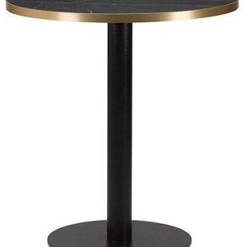 Cast Iron Slimline Dining Table Black Marble Gold Edging Round-0