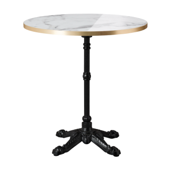 Bistro Dining Table Lamanite White Marble Gold Edging Round -0