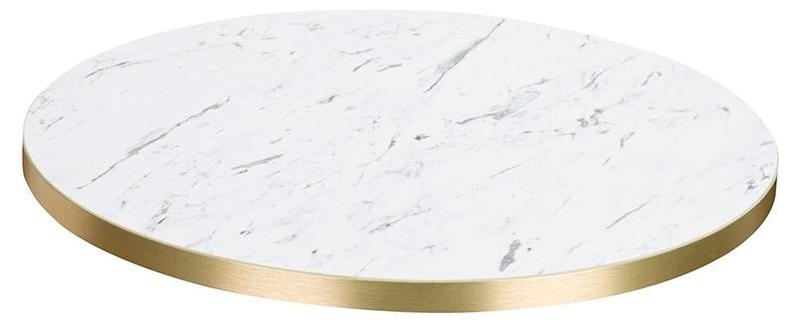 Bistro Dining Table Lamanite White Marble Gold Edging Round -28937