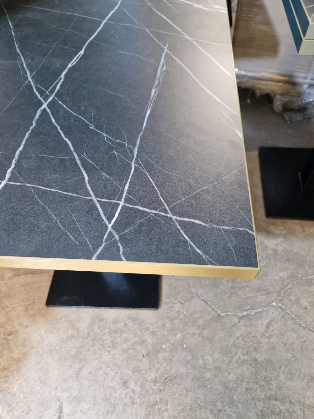 Cast Iron Slimline Dining Table Black Marble Gold Edging Square-33682