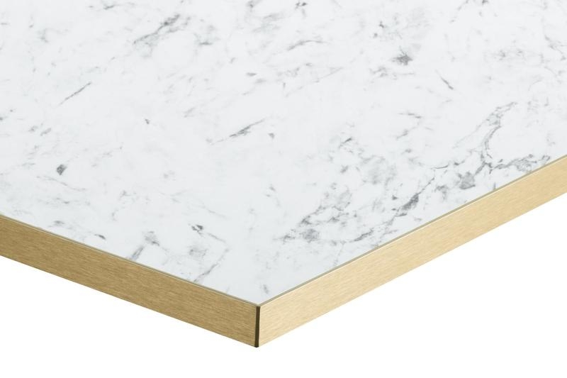 Cast Iron Slimline Dining Table White Marble Gold Edging Square-29414