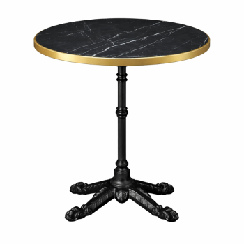 Bistro Dining Table Lamanite Black Marble Gold Edging Round -0