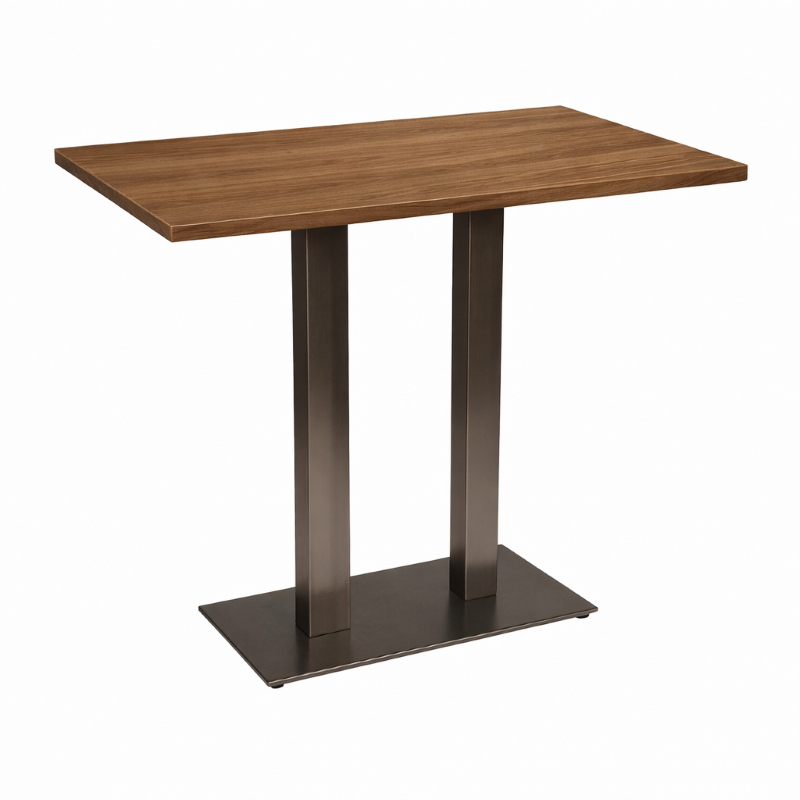Cast Iron Slimline Poseur Twin Table Walnut-0