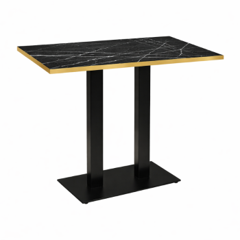 Cast Iron Slimline Twin Poseur Table Black Marble Gold Edge -0