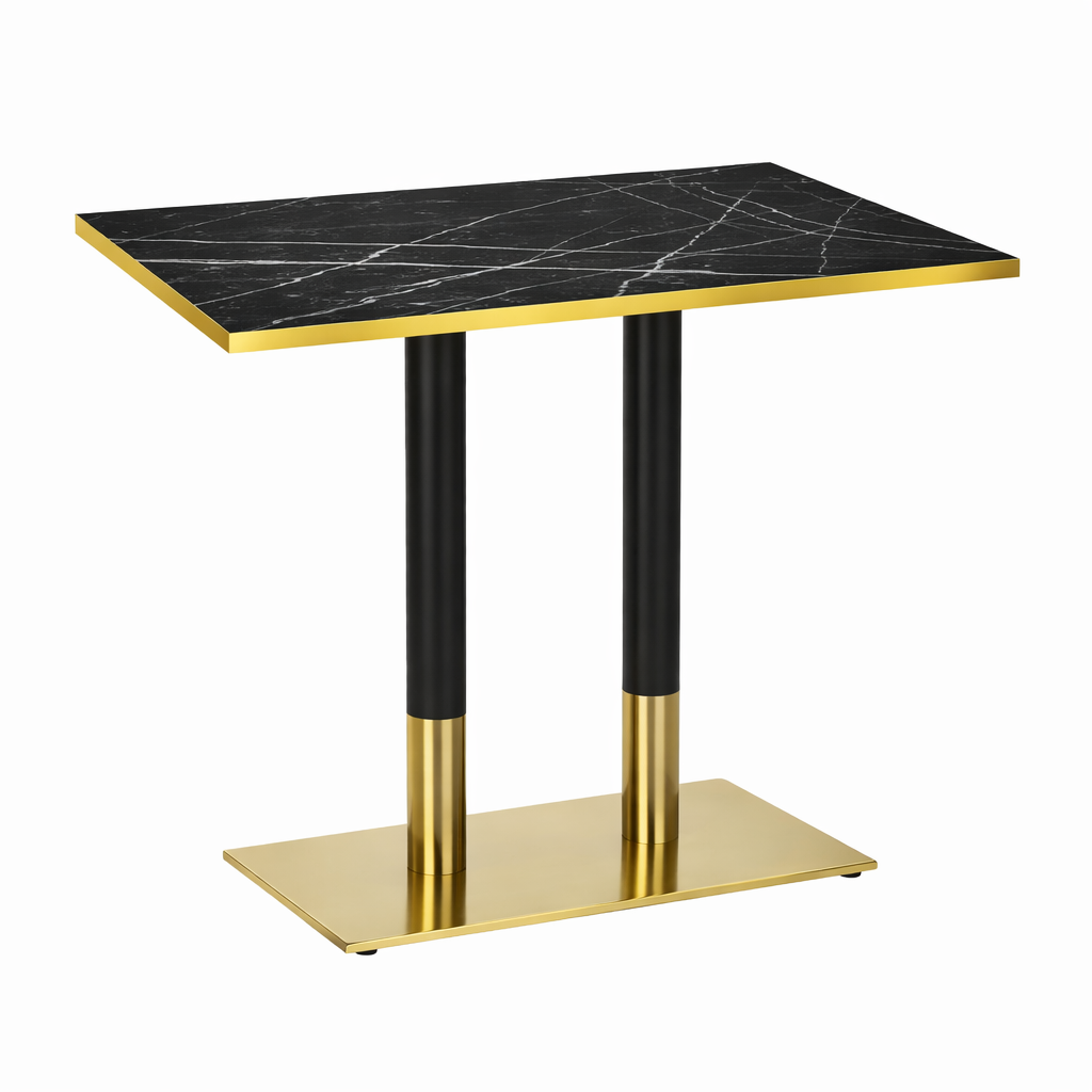 1200 x 680mm Twin Brass Dining Table Black Marble Gold Edging Top