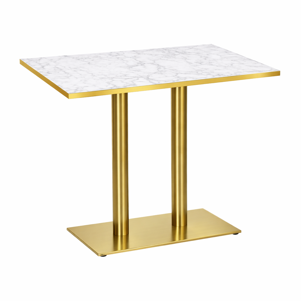 1200 x 680mm Twin Brass Dining Table White Marble Gold Edging Top