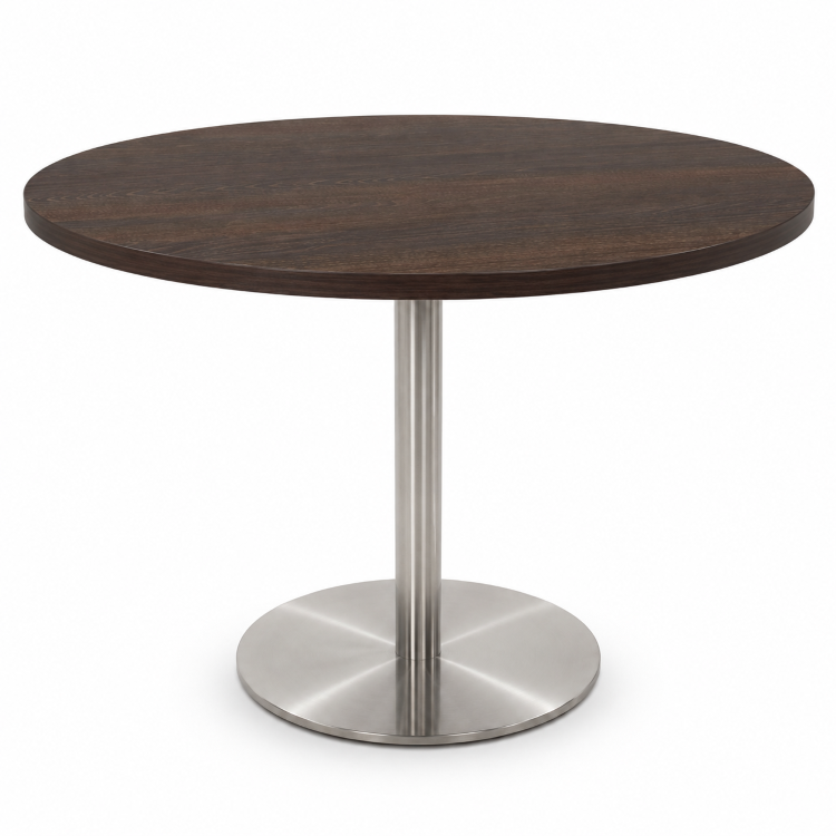 1200mm Round Stainless Steel Dining Table Dark Oak
