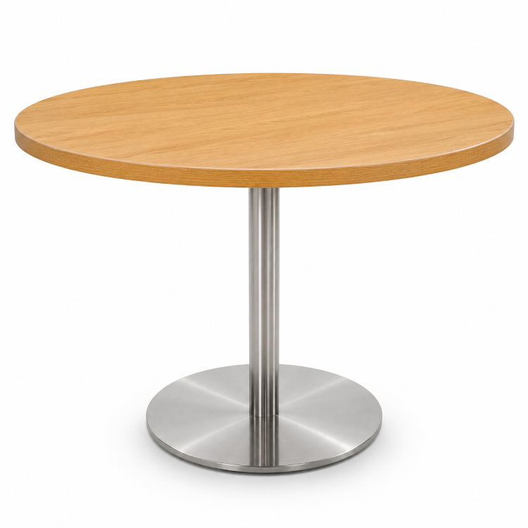 1200mm Round Stainless Steel Dining Table Oak